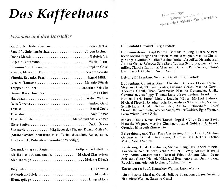 Kaffeehaus Mitwirkende